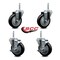 Service Caster 4 Inch Black Polyurethane Wheel Swivel 34 Inch Threaded Stem Caster Set 2 Brakes SCC SCC-TS20S414-PPUB-BLK-34212-2-TLB-2 - alternate 3